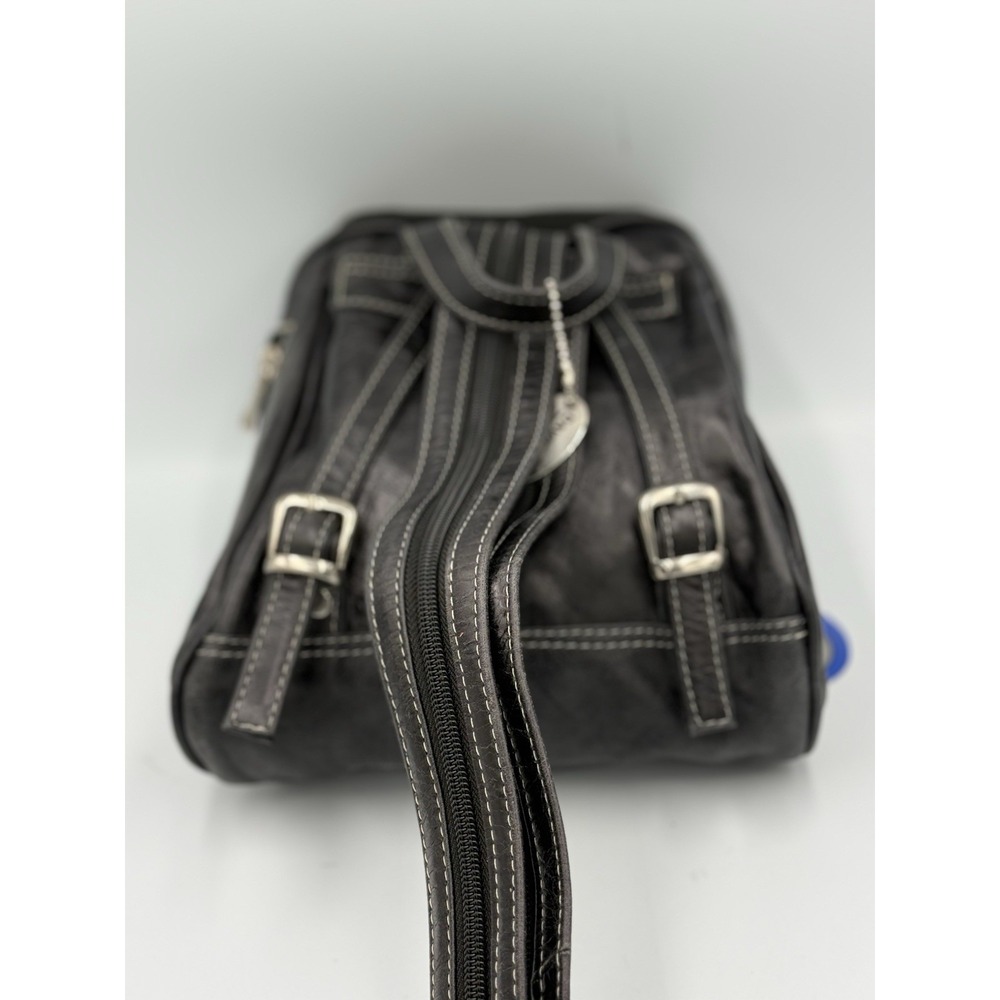 David King Boston Leather Back Pack Shoulder Bag Black Style 3363 Pockets NWT - Picture 4 of 14
